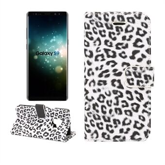Leopard-kuvioinen nahkainen Stand mobiilikotelo Samsung Galaxy S9 G960 -puhelimelle - valkoinen