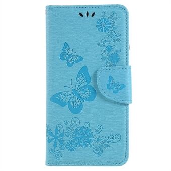 Painettu Butterfly Flowers Stand nahkakotelo Samsung Galaxy A8:lle (2018)