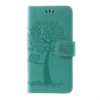 Imprint Tree Owl Pattern PU-nahkainen lompakkokotelo Samsung Galaxy S10:lle