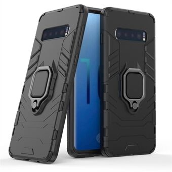 Samsung Galaxy S10 Finger Ring Kickstand PC:lle + TPU Hybrid -mobiilikotelolle - musta