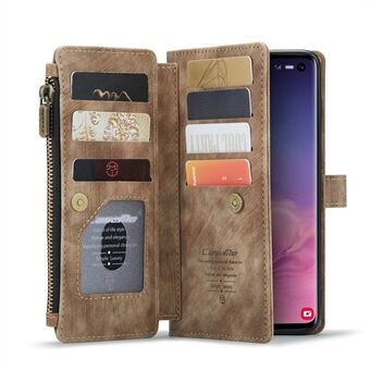 CASEME C30 -sarjan suuri kapasiteetti, 10 korttipaikkaa, nahkainen puhelinsuojus lompakkokotelolla vetoketjutaskulla Samsung Galaxy S10 4G:lle