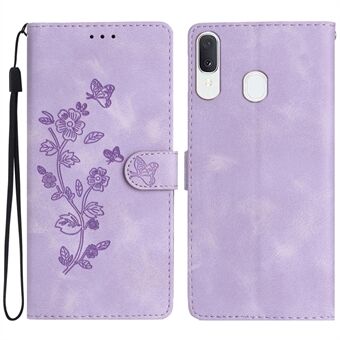 Flower Imprint -lompakkopuhelinkotelo Samsung Galaxy A40 PU Stand iskunkestävä kansi
