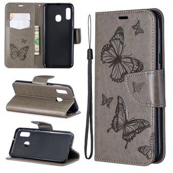 Imprint Butterfly PU -nahkallinen läppäkotelo ja hihna Samsung Galaxy A20e: lle