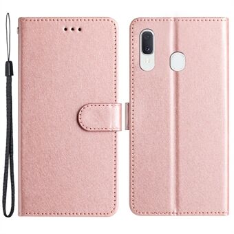 Magneettinen lukkokotelo Samsung Galaxy A20e:lle Silk Texture Nahkainen Stand Hyvin suojattu kuori käsihihnalla