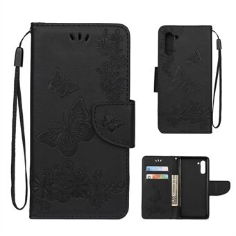 Imprint Butterfly Flower -nahkainen lompakkokotelo Samsung Galaxy Note 10 / Note 10 5G:lle