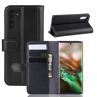 Aito haljasnahkainen lompakkopuhelimen kuorikotelo Stand Samsung Galaxy Note 10:lle - musta