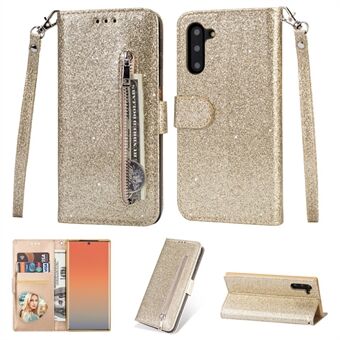 Flash Powder vetoketjullinen Stand nahkainen lompakkopuhelinkotelo ja hihna Samsung Galaxy Note 10 / Note 10 5G:lle