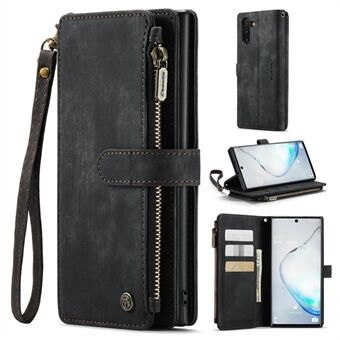 CASEME C30 -sarja Samsung Galaxy Note 10 5G / 4G -putoamattomalle vetoketjulliselle taskulompakkokotelolle, jossa on hihna, automaattinen Stand Puhelin kääntyvä nahkakotelo korttipidike