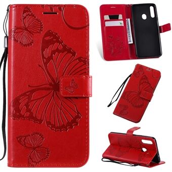 Imprint Butterfly nahkainen lompakkokotelo Samsung Galaxy A20s:lle