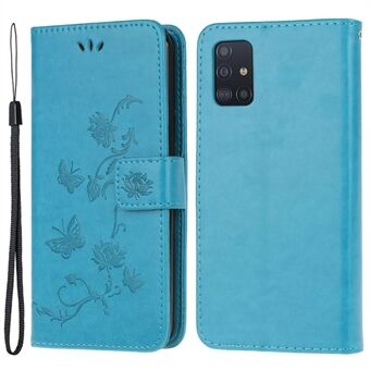 Imprint Butterfly Flower Skin PU-nahkainen läppäkotelo Samsung Galaxy A51:lle