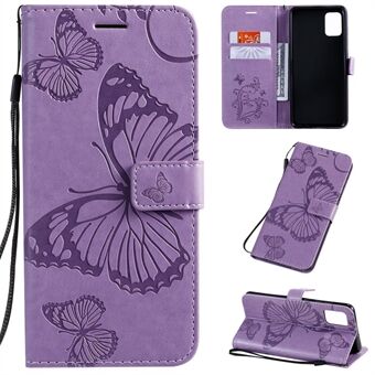 Imprint Butterfly nahkainen lompakkokotelo Samsung Galaxy A51:lle