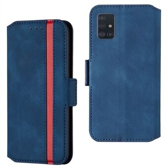 Retro-tyyppinen mattainen nahkakotelo korttikotelolla Samsung Galaxy A51: lle - sininen