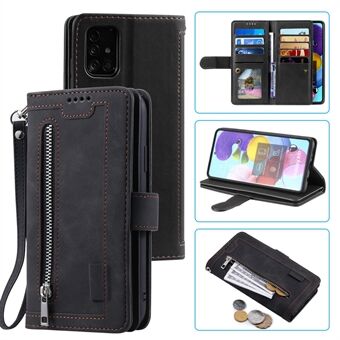 Vetoketjullinen tasku lompakkoteline Stand nahkainen matkapuhelimen suojus Samsung Galaxy A51 SM-A515