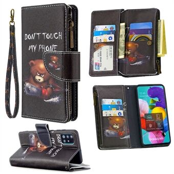 BF03-kuviointitulostettava nahkainen vetoketjullinen lompakkokotelo Samsung Galaxy A51 SM-A515: lle