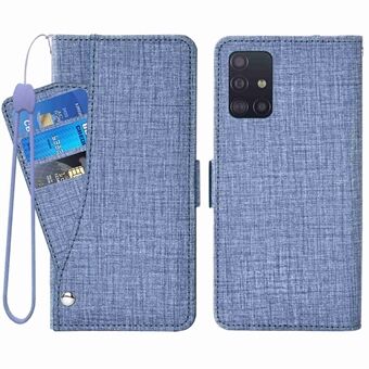 Samsung Galaxy A51 4G SM-A515 farkut Kangastekstuuri PU-nahkainen lompakkojalusta Kansi Stand korttipaikka puhelinkotelo