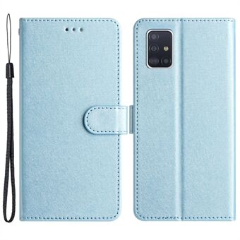 Samsung Galaxy A51 4G SM-A515 putoamattomalle nahkaiselle puhelimen Stand , silkkitekstuurikotelo ja käsihihna