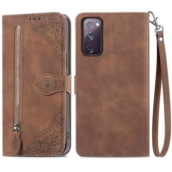 Samsung Galaxy S20 FE 2022/4G/5G/S20 Lite vetoketjullinen tasku Design painettu nahkainen puhelinkotelo Stand Lompakkotyylinen magneettinen kansi hihnalla
