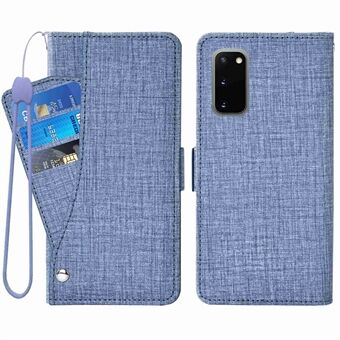 Samsung Galaxy S20 4G / 5G Jean Cloth Texture Stand korttipaikka PU Nahkakotelo Lompakkoteline Puhelimen kansi