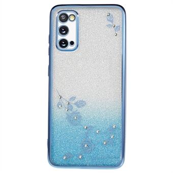 Samsung Galaxy S20 5G / 4G Gradient Glitter TPU -puhelinkotelolle tekojalokivikukkakuvioinen kansi