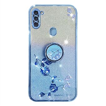 Samsung Galaxy A11 (EU-versio) Glitter Gradient Flower Pattern -puhelimen Ring Kickstand Pehmeä TPU-pudotuksen estävä suojus