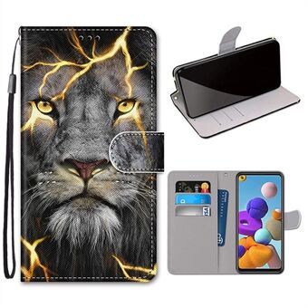 Pattern Print Cross Texture Nahkainen lompakkopuhelimen kansi hihnalla Samsung Galaxy A21s:lle