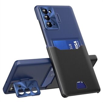 Samsung Galaxy Note20 / Note20 5G PU-nahka + PC-puhelinkotelo metallinen linssikehys Kickstand korttipidikkeen pudotuksen estävä suojus