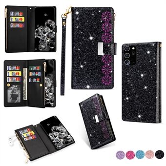 Glitterry Starry Style Laser Carving vetoketjullinen nahkakotelo Samsung Galaxy Note20 Ultra / Note20 Ultra 5G