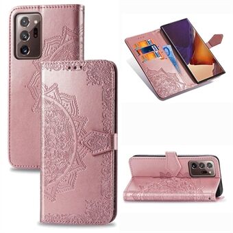 Kohokuvioitu Mandala Flower -nahkakotelo lompakkotelineellä Samsung Galaxy Stand Ultra 5G / Galaxy Note20 Ultra