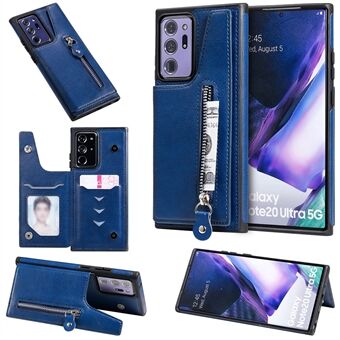 Uusi tippaa estävä nahkapäällysteinen puhelinkotelo ulkoisilla korttipaikoilla ja vetoketjullinen tasku Samsung Galaxy Note20 Ultra / Note20 Ultra 5G:lle