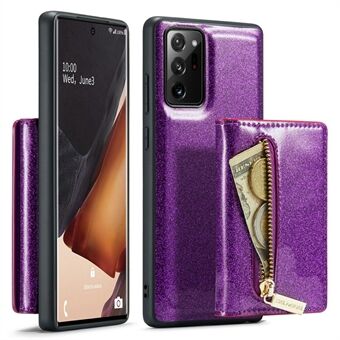 DG.MING M3 -sarja Samsung Galaxy Note20 Ultra / Note20 Ultra 5G 2-in-1 kimalteleva PU-nahkapäällysteinen PC+TPU-putoamista estävä takakotelo Kickstand magneettinen irrotettava vetoketjullinen lompakon puhelimen kansi