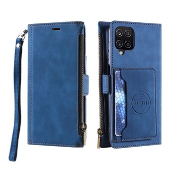 Monitoiminen vetoketjullinen lompakko PU-nahkainen matkapuhelimen kuori jalustalla ja hihnalla Samsung Galaxy A42 5G:lle