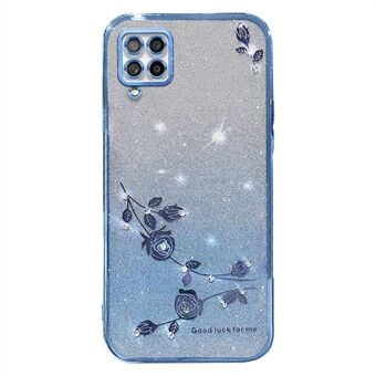 Samsung Galaxy A42 5G / M42 5G:lle Gradient Glitter Powder TPU Cover tekojalokivi Decor kukkakuvioinen pudotusta estävä suojakotelo