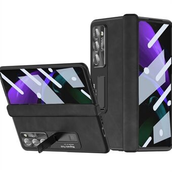 Samsung Galaxy Z Fold2 5G saranasuojalle Kickstand Case Nappa Texture PU-nahka + PC Iskunkestävä puhelimen kansi karkaistulla lasikalvolla