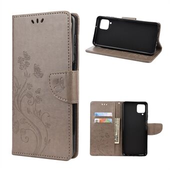 Nahkainen lompakko Butterfly Flower -painatuskotelo ja Stand Samsung Galaxy A12:lle