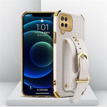 Rannehihna Kickstand Design 6D krokotiilikuvio galvanoitu PU-nahkainen TPU-puhelinkotelo Samsung Galaxy A12: lle