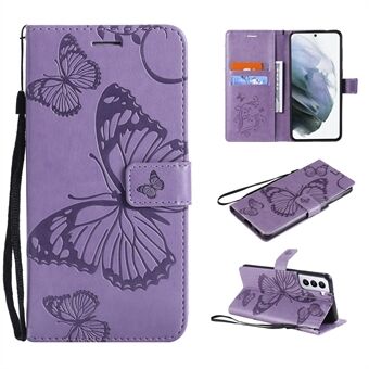 Painettu Butterflies Flower Stand lompakkokotelo Samsung Galaxy S21 5G:lle
