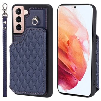 Style 008 Samsung Galaxy S21 4G / 5G Kickstand Case RFID-estävä PU-nahka + TPU-puhelimen kuori korttipaikalla ja rannehihnalla