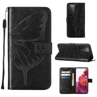 Imprint Butterfly Flower Pattern Stand nahkakotelo Samsung Galaxy S21 Ultra 5G:lle