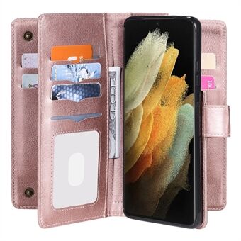 Nahkainen lompakon suojakuori, jossa 10 korttipaikkaa Samsung Galaxy S21 Ultra 5G:lle