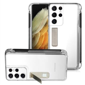 Kickstand joustava pehmeä TPU läpinäkyvä suojakotelo kynäpidikepaikalla Samsung Galaxy S21 Ultra 5G