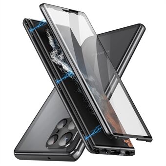 Samsung Galaxy S21 Ultra 5G:lle kaksipuolinen karkaistu lasikotelo, magneettinen metallirunkoinen puhelimen kansi lukkosoljella