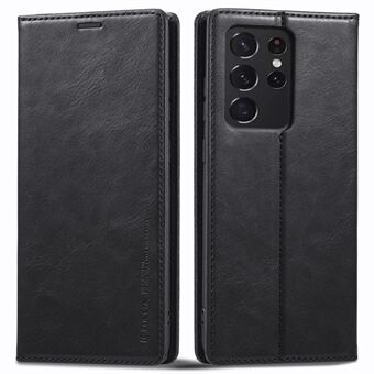 LC.IMEEKE Samsung Galaxy S21 Ultra 5G PU-nahkaiselle lompakkopuhelinkotelolle RFID-suojattu sisäinen TPU- Stand magneettinen absorptiokotelo - musta