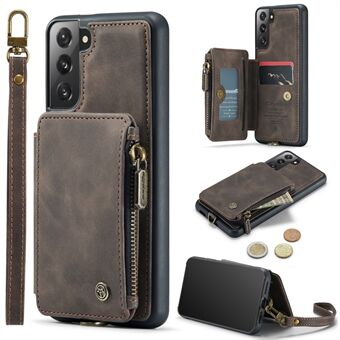 CASEME C20 Series Samsung Galaxy S21+ 5G Iskunkestävä RFID-esto vetoketjullinen tasku puhelinkotelo Lompakkojalusta hihnalla