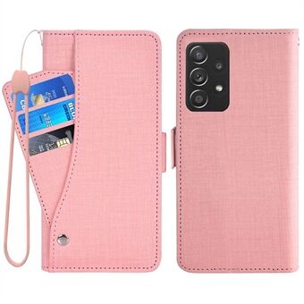 Samsung Galaxy A52 5G / 4G / A52s 5G Jean Cloth Texture PU Nahka Täyssuojakotelo Teline Stand Pyörivä korttipaikka Puhelimen kansi