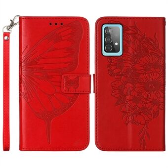 YB Imprinting Series-4 Samsung Galaxy A52 4G / 5G / A52s 5G Butterfly Flower painettu PU-nahkainen Stand käsihihnalla
