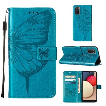 Jälki Butterfly kukkakuvio Lompakko Stand Nahkakotelo Samsung Galaxy A02s (EU Version)