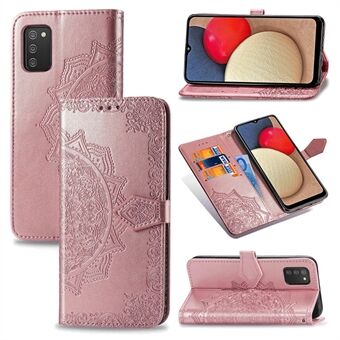 Kohokuvioitu Mandala Flower PU Leather Case Stand Lompakko Samsung Galaxy A02s (EU-versio)
