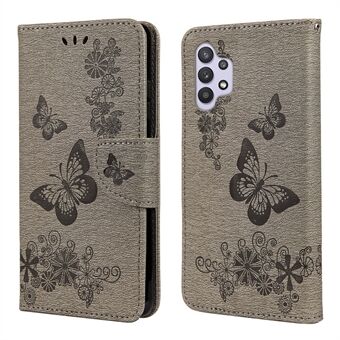 Butterflies Flower Pattern Design Painettu nahkainen lompakkokotelo Samsung Galaxy Stand 4G:lle (EU-versio)