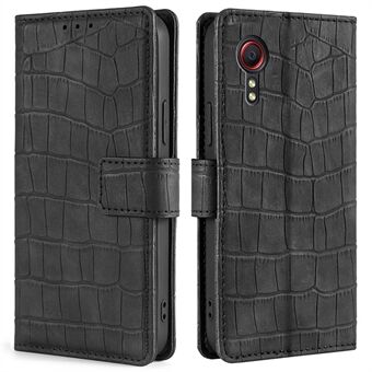 Täysin suojattu krokotiilipintainen PU-nahkainen puhelinkotelo Stand kuori Samsung Galaxy Xcover 5:lle - musta