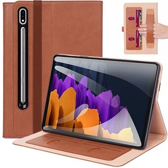 Business-tyylinen kädessä pidettävä tabletin nahkainen kansi korttipaikalla Samsung Galaxy Tab S7 FE T730/T736 / S7 Plus